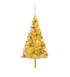 Arbre de Noël artificiel pré-éclairé et boules doré 240 cm PET