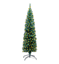 Sapin de Noël artificiel mince pré-éclairé/support vert 120 cm