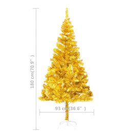 Sapin de Noël artificiel pré-éclairé et support doré 180 cm PET