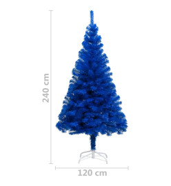 Sapin de Noël artificiel pré-éclairé et support bleu 240 cm PVC