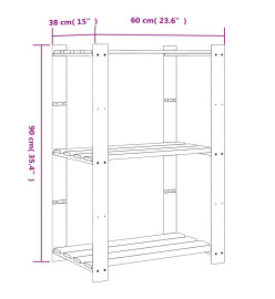 Support de rangement à 3 niveaux marron 60x38x90 cm bois de pin