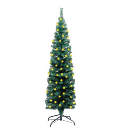 Sapin de Noël artificiel mince pré-éclairé/support vert 150 cm