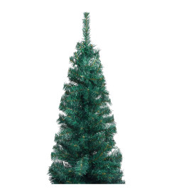 Sapin de Noël artificiel mince pré-éclairé/support vert 150 cm