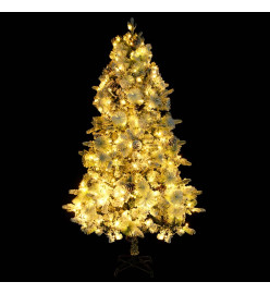 Sapin de Noël pré-éclairé avec neige floquée/cônes 195cm PVC/PE