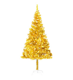 Sapin de Noël artificiel pré-éclairé et support doré 240 cm PET