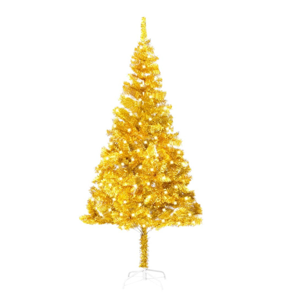 Sapin de Noël artificiel pré-éclairé et support doré 240 cm PET