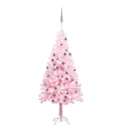 Arbre de Noël artificiel pré-éclairé et boules rose 120 cm PVC