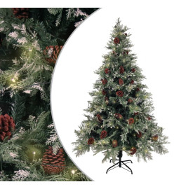 Sapin de Noël pré-éclairé pommes de pin vert blanc 120cm PVC PE