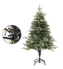 Sapin de Noël pré-éclairé et pommes de pin vert 150cm PVC et PE