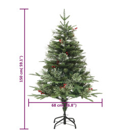 Sapin de Noël pré-éclairé et pommes de pin vert 150cm PVC et PE