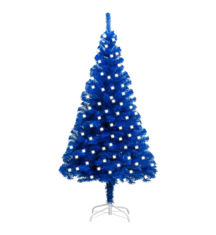 Sapin de Noël artificiel pré-éclairé et support bleu 120 cm PVC