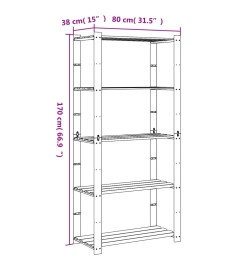 Support de rangement à 5 niveaux noir 80x38x170 cm bois pin