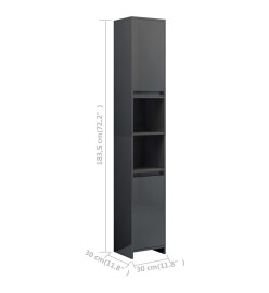 Armoire de salle de bain Gris brillant 30x30x183,5 cm Aggloméré