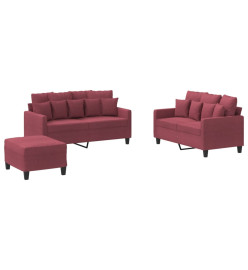 Ensemble de canapés 3 pcs avec coussins Rouge bordeaux Tissu