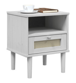 Table de chevet SENJA aspect de rotin blanc bois de pin massif