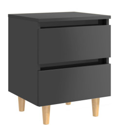 Table de chevet avec pieds en pin Gris brillant 40x35x50 cm
