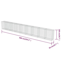 Mur à gabion avec couvercles Acier galvanisé 900 x 50 x 100 cm