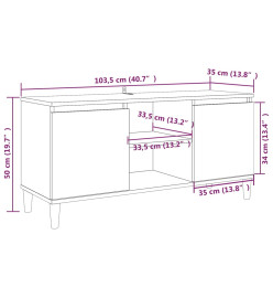 Meuble TV avec pieds en bois solide Sonoma gris 103,5x35x50 cm