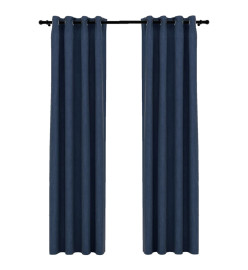 Rideaux occultants Aspect lin avec œillets 2 pcs Bleu 140x225cm