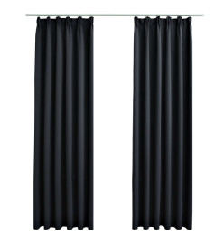 Rideaux occultants avec crochets 2 pcs Noir 140x175 cm