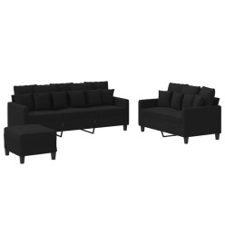 Ensemble de canapés 3 pcs avec coussins Noir Tissu