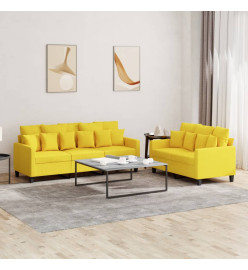 Ensemble de canapés 2 pcs avec coussins Jaune clair Tissu