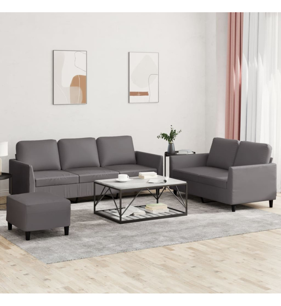 Ensemble de canapés 3 pcs avec coussins Gris Similicuir