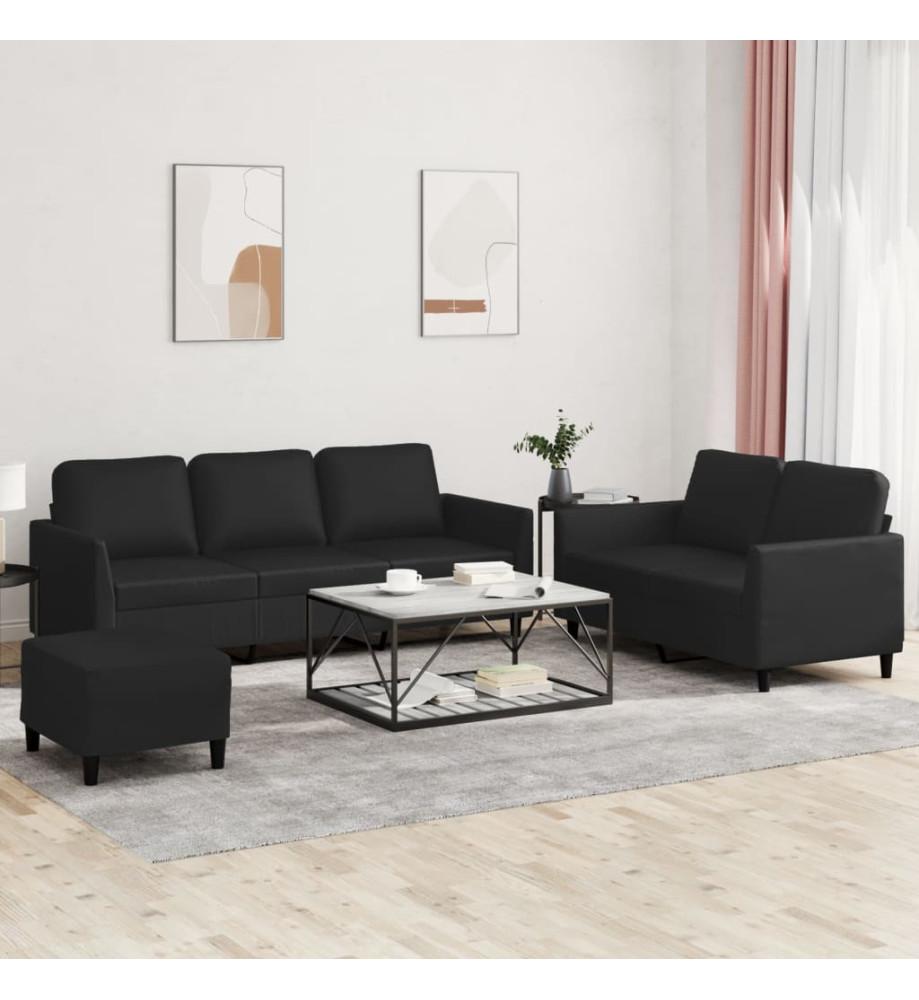 Ensemble de canapés 3 pcs avec coussins Noir Similicuir