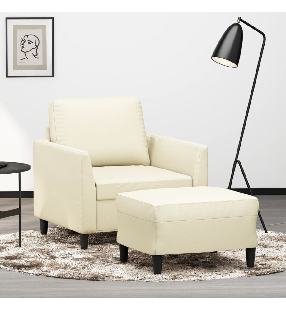 Fauteuil avec repose-pied Crème 60 cm Similicuir