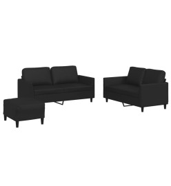 Ensemble de canapés 3 pcs avec coussins Noir Similicuir