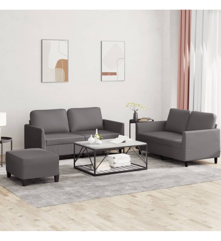 Ensemble de canapés 3 pcs avec coussins Gris Similicuir