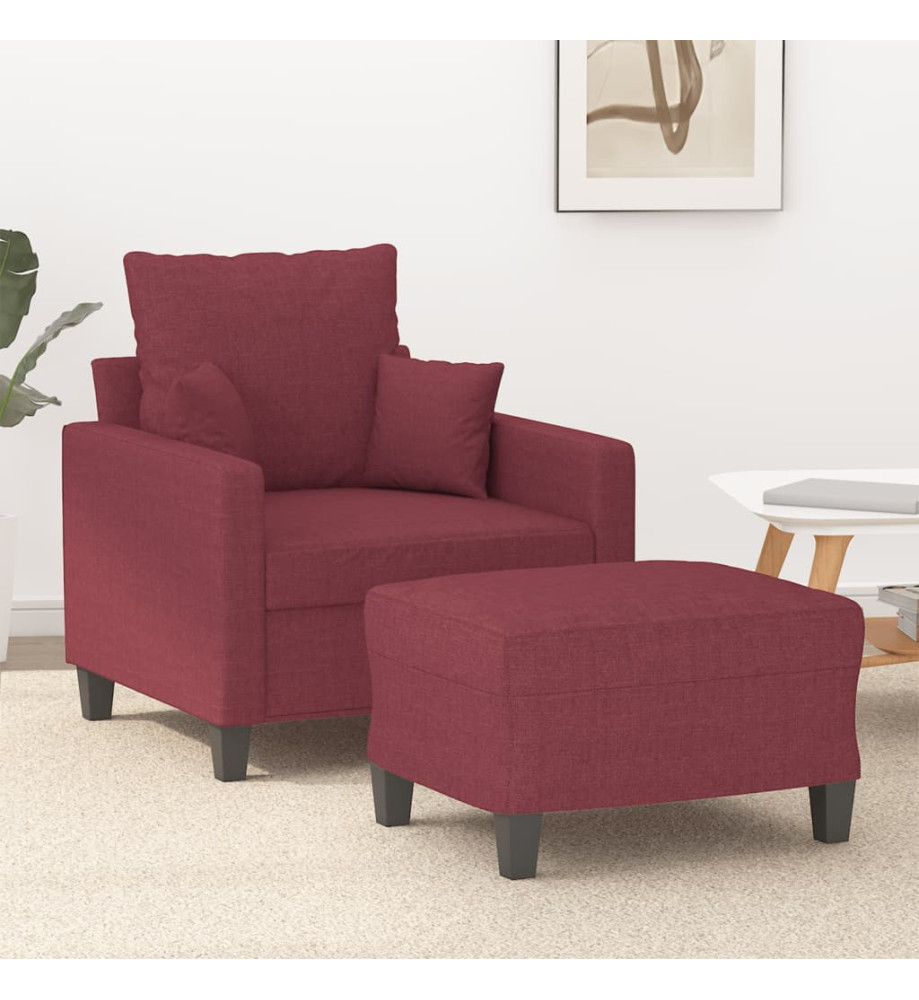 Fauteuil avec repose-pied Rouge bordeaux 60 cm Tissu