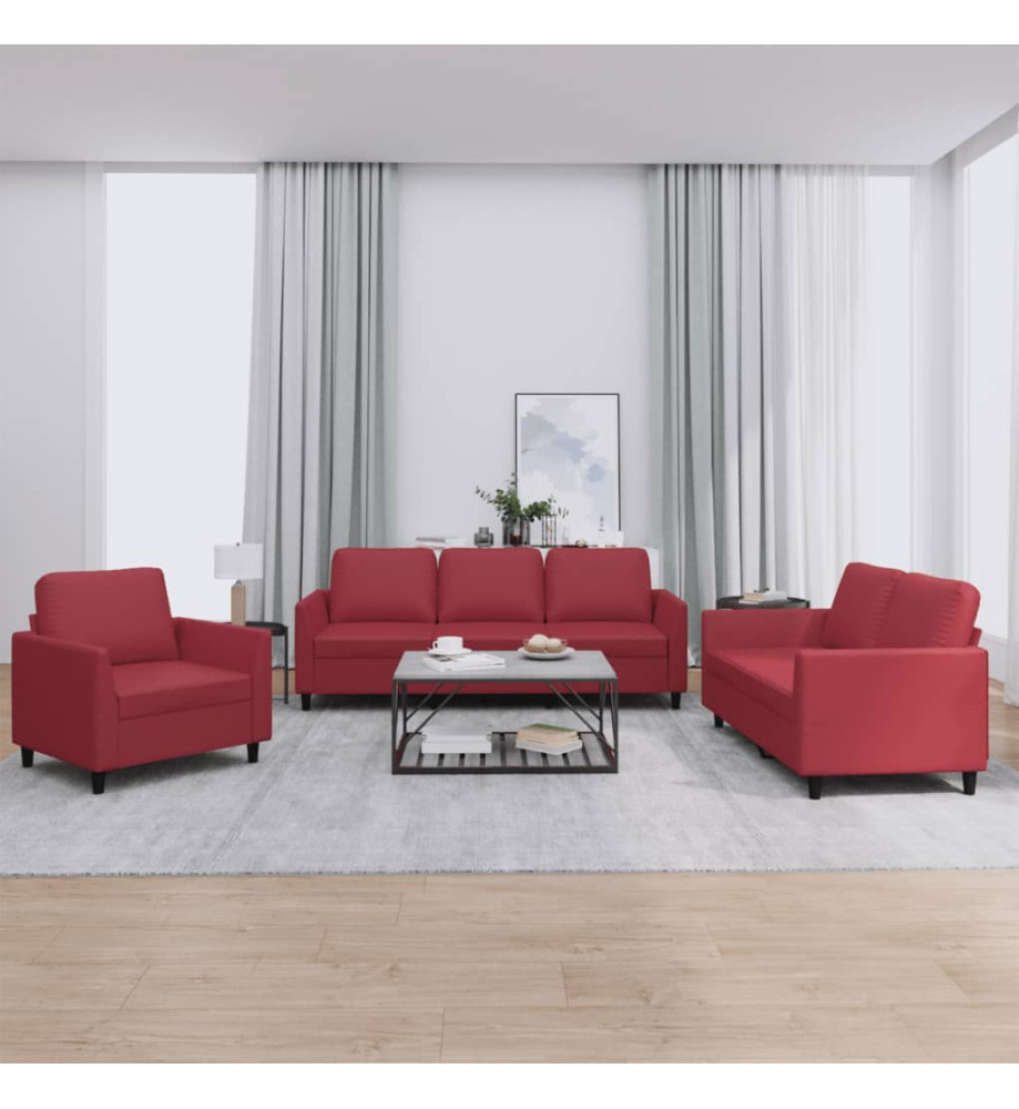 Ensemble de canapés 3 pcs et coussins Rouge bordeaux Similicuir