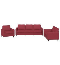 Ensemble de canapés 3 pcs et coussins Rouge bordeaux Similicuir