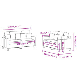 Ensemble de canapés 2 pcs avec coussins Jaune clair Tissu