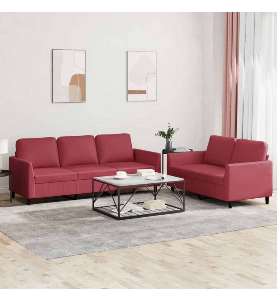 Ensemble de canapés 2 pcs et coussins Rouge bordeaux Similicuir