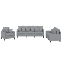 Ensemble de canapés 3 pcs coussins gris clair tissu