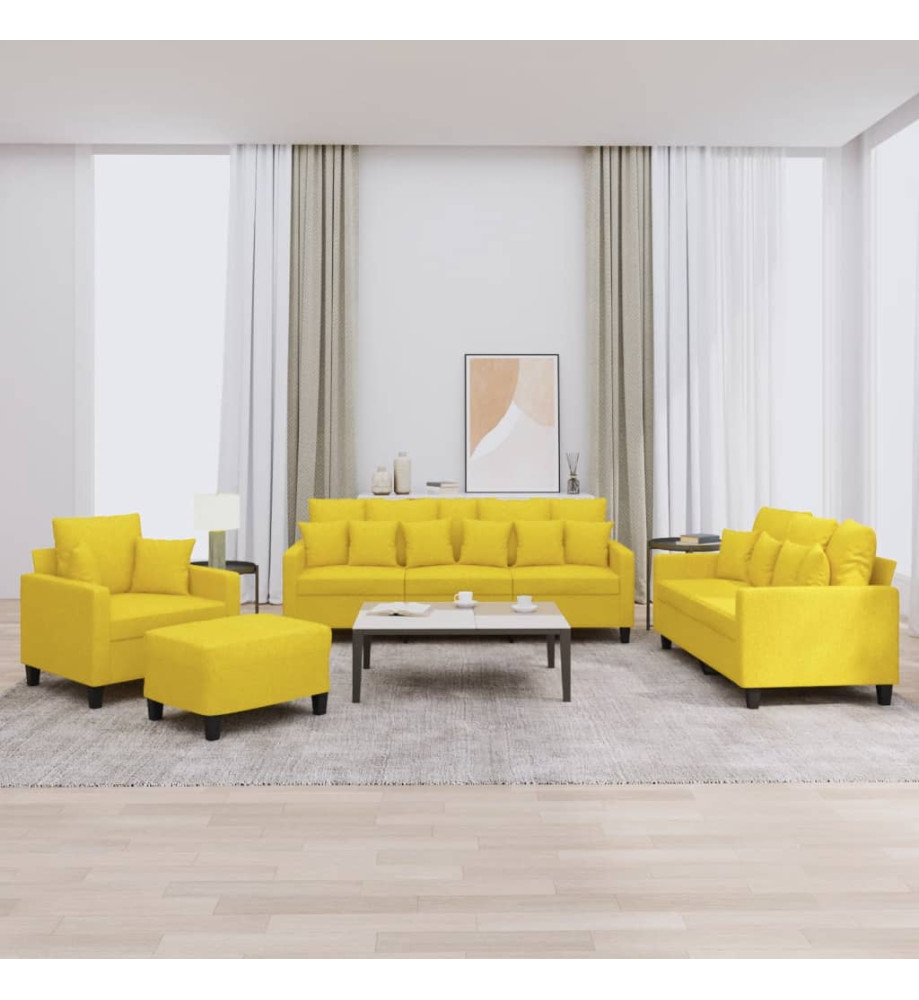 Ensemble de canapés 4 pcs avec coussins jaune clair tissu