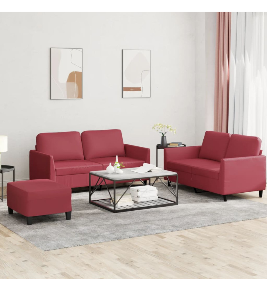 Ensemble de canapés 3 pcs et coussins Rouge bordeaux Similicuir