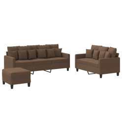 Ensemble de canapés 3 pcs avec coussins Marron Tissu