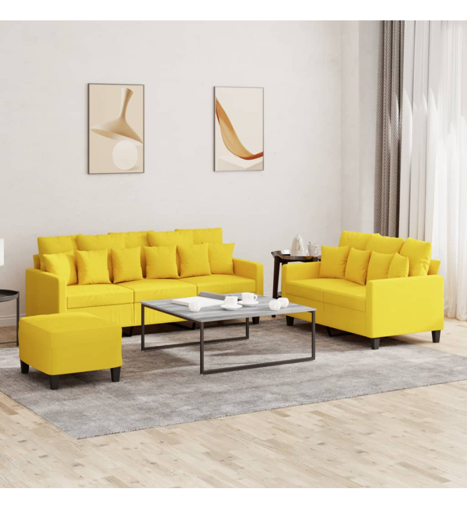 Ensemble de canapés 3 pcs avec coussins Jaune clair Tissu