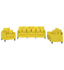 Ensemble de canapés 3 pcs avec coussins jaune clair tissu