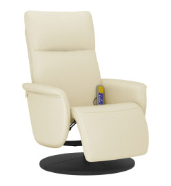 Fauteuil inclinable de massage et repose-pieds crème similicuir