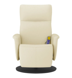 Fauteuil inclinable de massage et repose-pieds crème similicuir