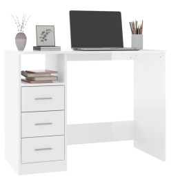 Bureau et tiroirs Blanc brillant 102x50x76 cm Bois d'ingénierie