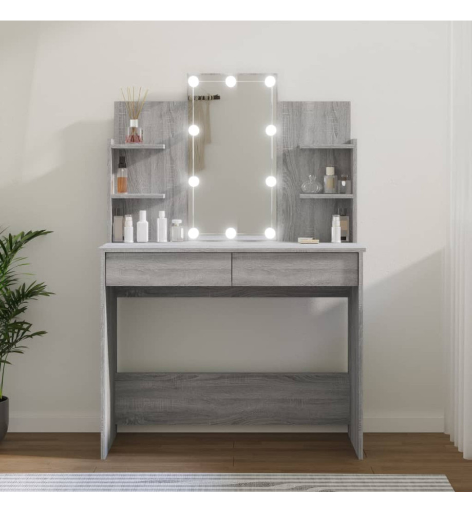 Coiffeuse avec LED Sonoma gris 96x40x142 cm