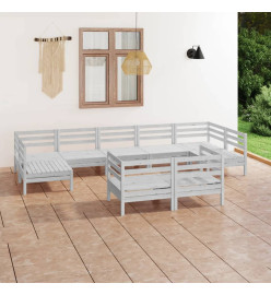 Salon de jardin 9 pcs Blanc Bois de pin massif