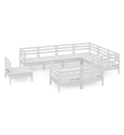 Salon de jardin 9 pcs Bois de pin massif Blanc