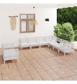 Salon de jardin 9 pcs Bois de pin massif Blanc