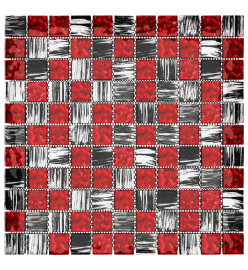 Carreaux mosaïque 11 pcs Noir et rouge 30x30 cm Verre